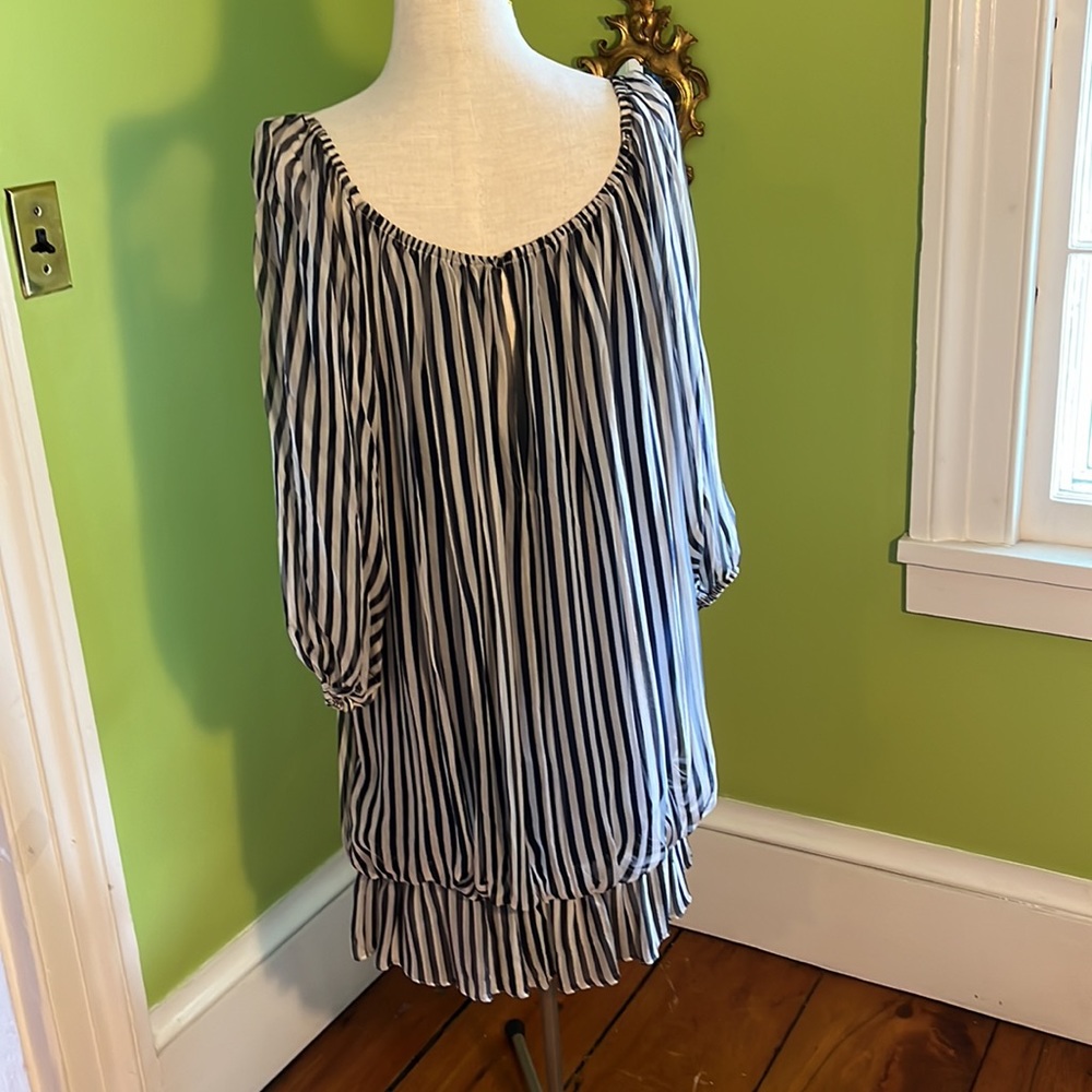 vintage 80s Guy Laroche drop waist chiffon striped dress - Picture 3 of 9